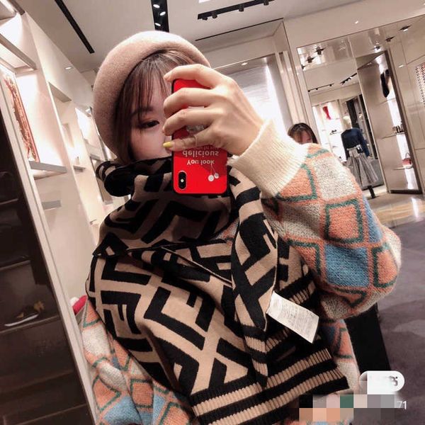

netizen korean edition fd scarf women's autumn winter letter f double sided woolen fleece neck shawl ff versatile and warm, Blue;gray