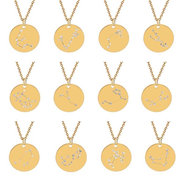 

horoscope zodiac pendant necklace for women crystal gothic jewelry gold 12 constellations statement necklaces round coin charm cho9320749, Silver