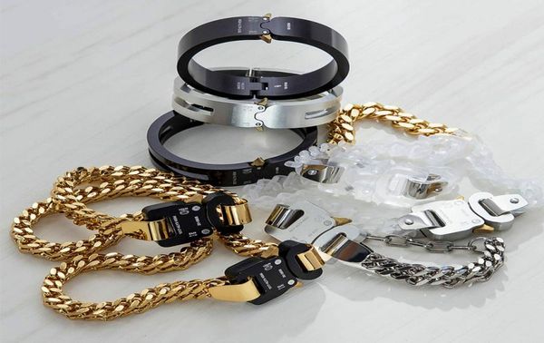 

20fw hip hop punk 1017 alyx 9sm rollercoaster track alyx metal lettering buckle street bracelet for men women girls jewelry 2207028678176, Black