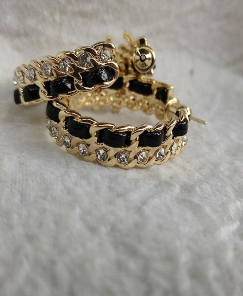 

matel hoop earring accessories with leather rhinestone c symbol retro designer earring1125698, Golden