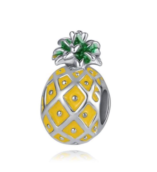 

fits original bracelets 20pcs silver charms beads yellow enamel pineapple silver charms bead for women diy european necklace jewelry5625291, Black