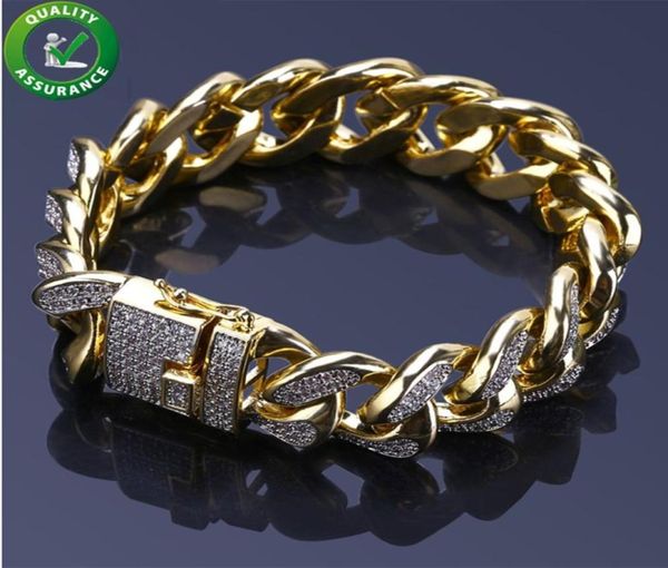 

mens bracelets luxury designer bangles gold iced out miami cuban link chain bracelet hip hop jewelry cubic zircon diamond wedding 1712006, Golden;silver