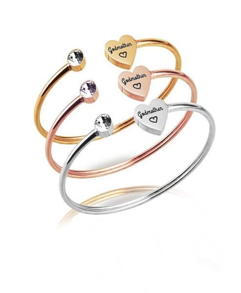 

cuff bracelets of stainless steel engraved personalized lettering godmother heart bracelet titanium for women gift whole7168934, White