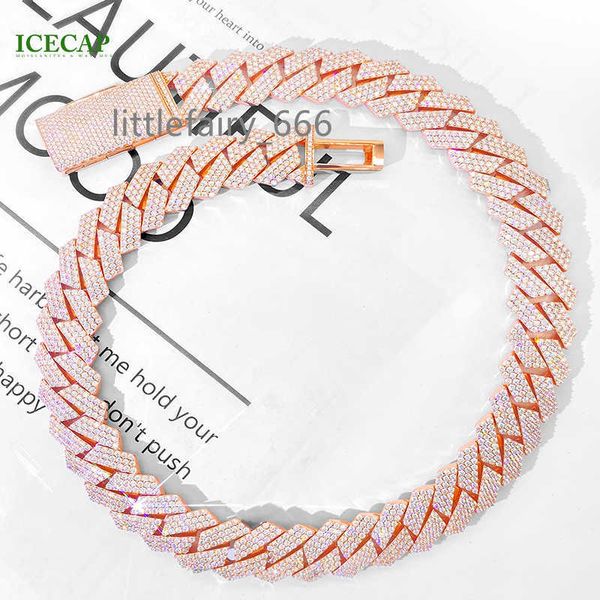 

rappers jewelry hiphop cuban link chain 18mm 3 rows rose gold plated iced out moissanite diamond cuban chain necklace, Silver