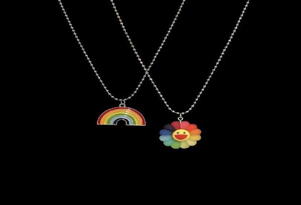 

hip hop sun flower long necklace cute minimalist link chains colorful petals rainbow pendant necklaces rock personality punk jewelry unisex4, Silver