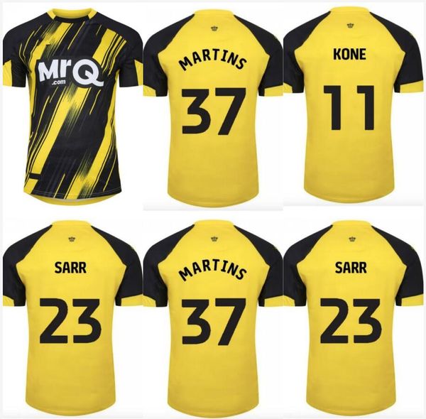 

2023 2024 watfords soccer jerseys fans home 23/24 pedro sarr araujo martins louza asprilla sema kone kayembe kamara yellow football shirts, Black;yellow