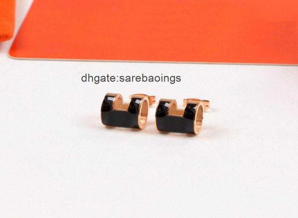 

aher mas luxury designer earring classic h letter 14k gold stud earring silver needle orange enamel niche temperament simple daily allmatch, Golden;silver