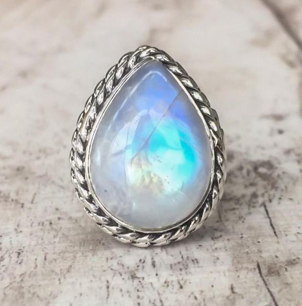

vintage tibetan silver big healing crystal rings for women boho antique indian moonstone ring fine jewelry girls ladies gifts anni1927921, Slivery;golden