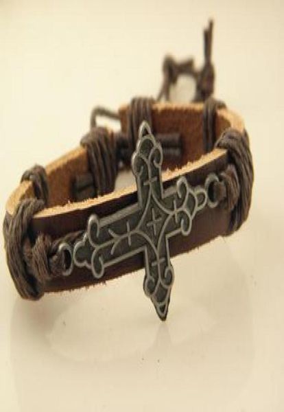 

whole cool leather wristband cross bracelets handmade leather jewelry mix order fast despatch1393257, Black