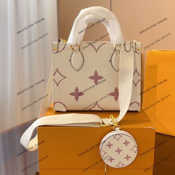 

23ss women luxurys designer totes bags ontehgo upscale leather handbag shouder crossbody ladies handbags flowers embroidery purse pouch 25cm