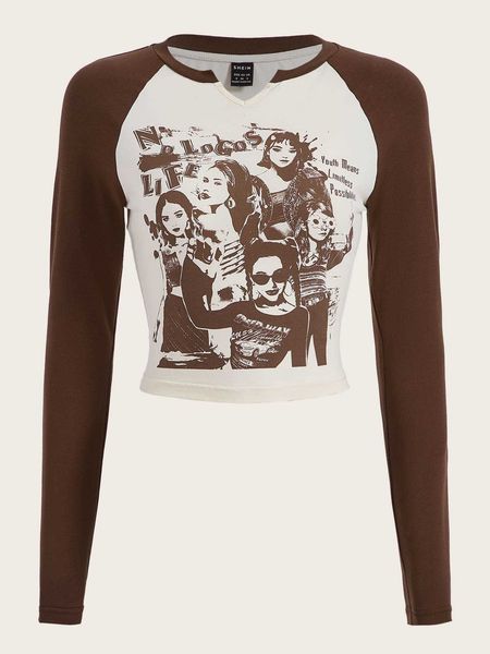 

women's fashion t-shirt figure slogan graphic notched neck raglan sleeve, White
