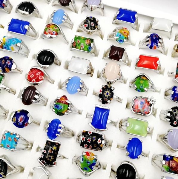 

new 30 pieceslot natural gemstone ring finger band mix style flower designs fit women039s and men039s fashion party charm j5747966, Silver