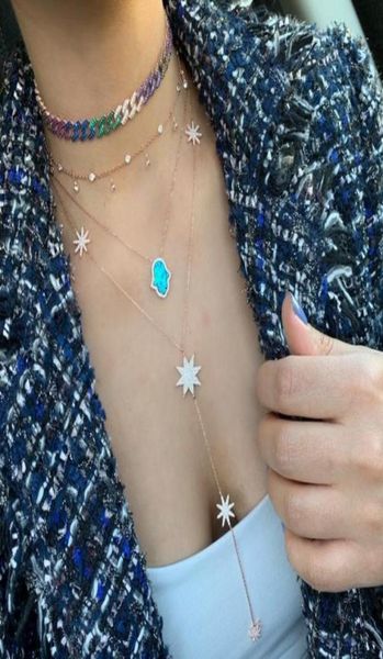 

micro pave cz sparking star north star charm long women chain necklace y lariat summer women fashion star design jewelry9265068, Silver