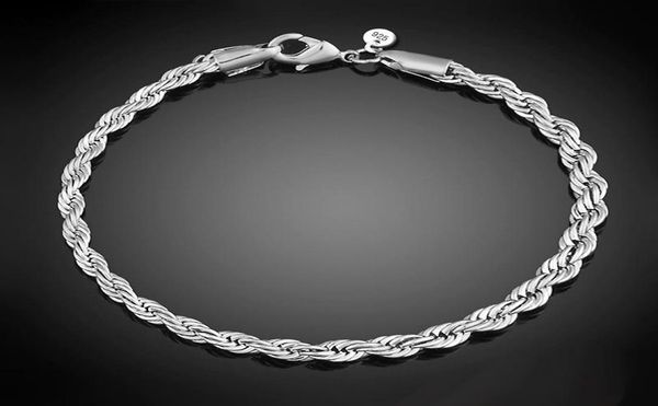 

luxury 3mm 4mm 925 sterling silver bracelets 8 inch women ed rope chain wristband wrap bangle for men s fashion jewelry3565106, Black
