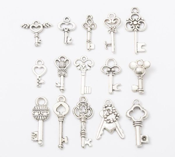 

150pcs mix vintage tibetan silver fashion metal alloy key charms antique bulk key pendants for bracelet necklace earring diy jewel1263531, Bronze;silver