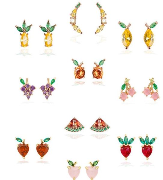 

cubic zirconia fruit dinosaur threaded stud earrings for women strawberry grape watermelon copper 18k gold plated girls jewelry gi2902643, Golden;silver