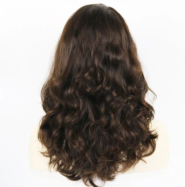

22 inches 100% real european virgin human hair brown color 4# 130% density loose wave jewish wig for white woman fast express delivery, Black;brown