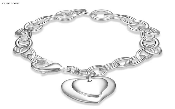 

925 silver double heart pendant charm bracelet fashion jewelry christmas gift good quality for woman 5118799, Golden;silver