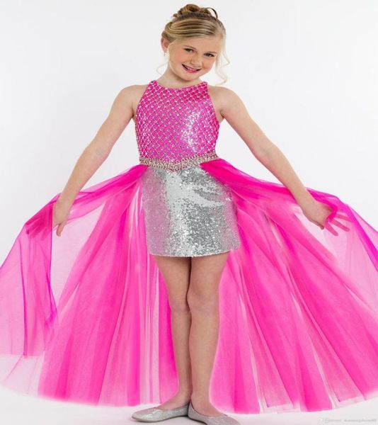 

new arrivals sequined girls pageant dresses crystal tulle train jewel neck fuchsia flower girl dresses kids little girl party prom7476477, White;blue