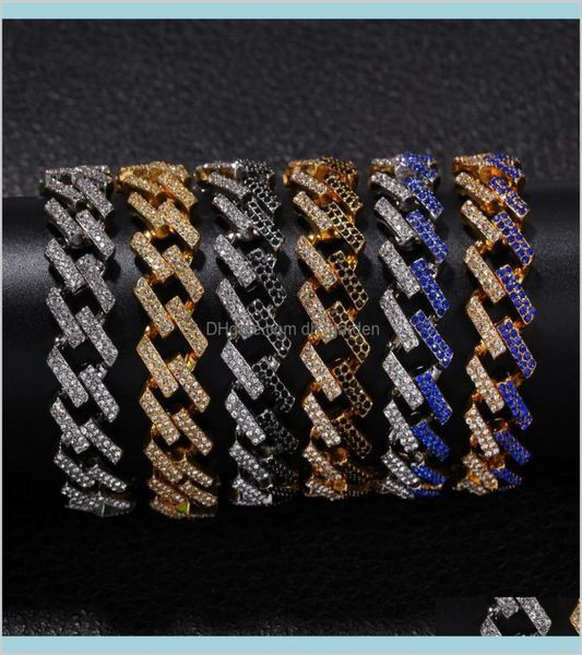 

hip hop simulated diamond bracelets fashion jewelry bling iced out miami cuban link bracelet charm rhinestone bangle rrnqc 4089808, Black