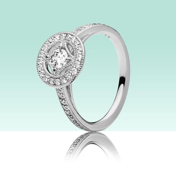 

authentic 925 sterling silver vintage circle ring set for cz diamond women girls wedding jewelry ring with original logo box6590654, Slivery;golden