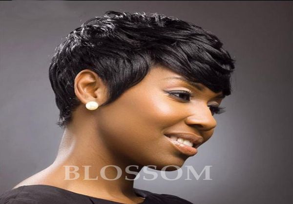 

new short pixie cut human natural hair wig rihanna full lace front bob wigs for black women celebrity wigs 7255563, Black;brown