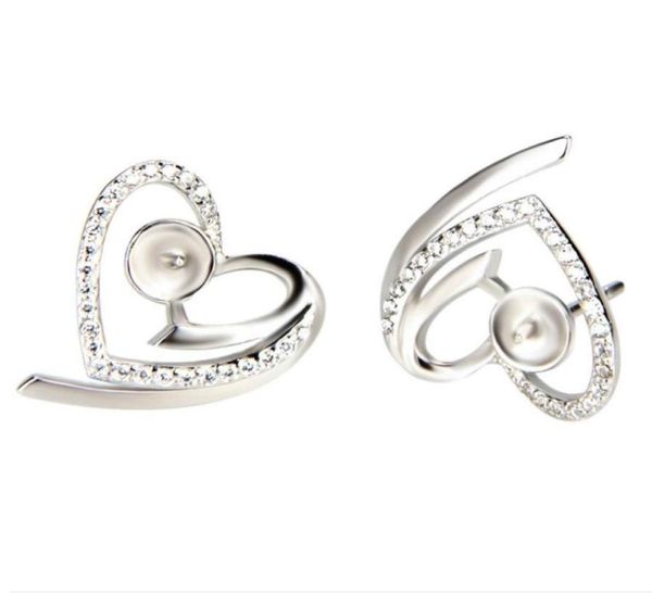 

heart zircon sterling 925 stud earrings settings silver pearl mounting unfinished earring jewelry making 5 pairs7868960, Slivery;crystal