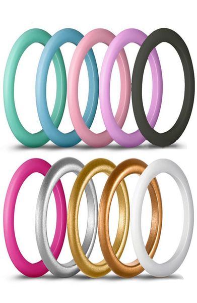 

10pcs lot mixed color silicone wedding band ring 3mm soft flexible rubber women rings circle fashion jewelry gift3218244, Slivery;golden