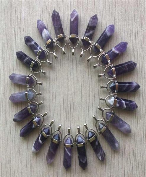 

24pcs lot whole fashion natural stripe amethysts charms hexagonal healing reiki point pendants for jewelry making 211014224z3820773, Bronze;silver
