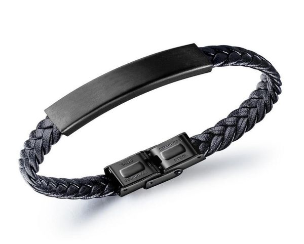 

new european and american jewelry vintage black braided stainless steel men039s bracelet simple glossy leather bracelet7760331, Golden;silver