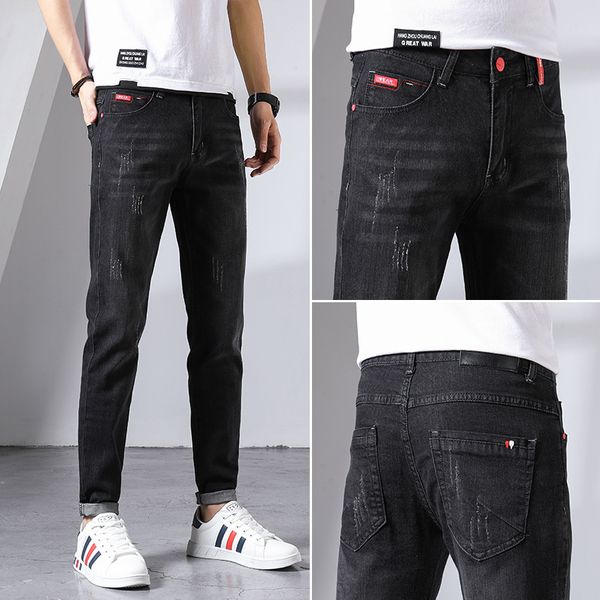 

mens designer jeans designer jeans tacked jeans men all-in-one korean version of the trend elastic young men's casual long pants black, Blue