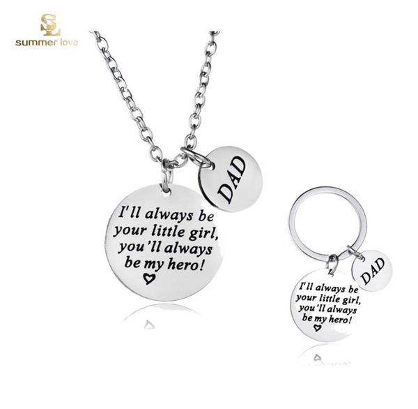 

stainless steel dad i039ll always be your little girl keyring necklace for men daddy039s father039s day birthday jewelry 6449272, Silver