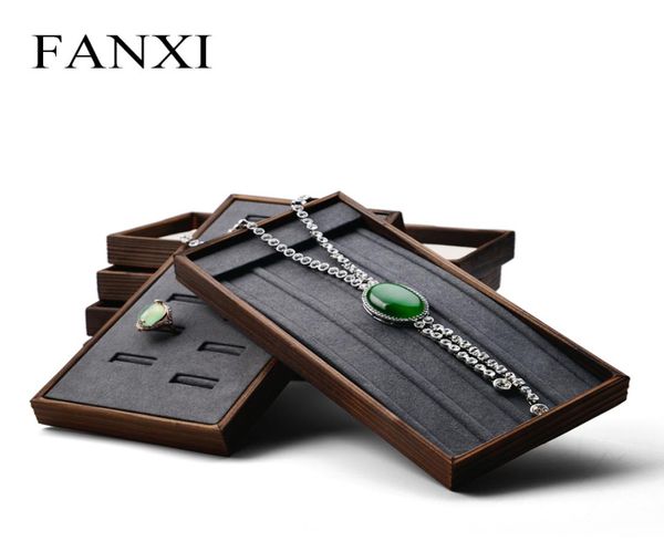 

fanxi fashion jewelry support wooden earring holder display bracelet stud organizer tray exhibitor6722625, Black