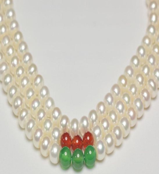 

genuine fine jewellery 8mm jadewhite pearls 3unite necklace 171819inxches1082684, Silver
