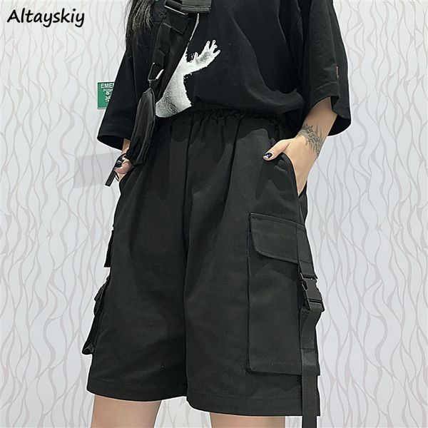 

women's shorts knee length cargo short bf couple wide leg cool ins empire tooling vintage pockets streetwear s4xl all match loose chic, White;black