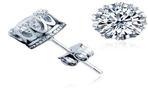 

classic 925 sterling silver crystal stud earrings for women men cubic zircon ear accessories jewelry3259891, Golden;silver