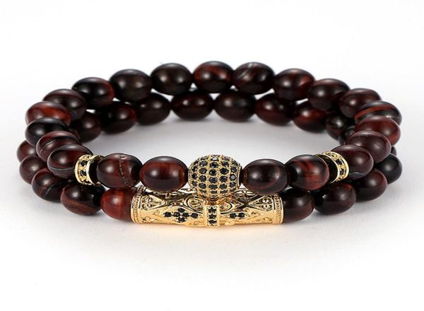 

8mm red blue yellow tiger eye stone 2pcsset beaded strands bracelet 10mm cubic zirconia ball bracelet for woman men bracelets sil1833714, Black