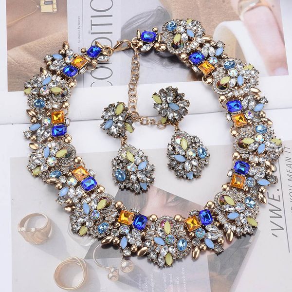 

wedding jewelry sets 2023 za luxury crystal s necklace earrings for women indian large collar choker girl 230717, Slivery;golden
