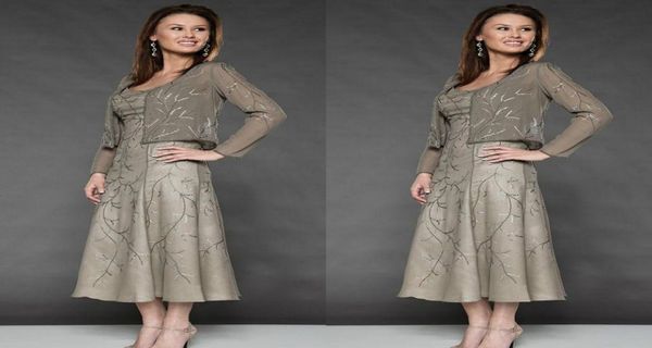 

elegant embroidery mother of the bride dresses beaded scoop neckline tealength occasion dress with jacket for wedding1392815, Black;red