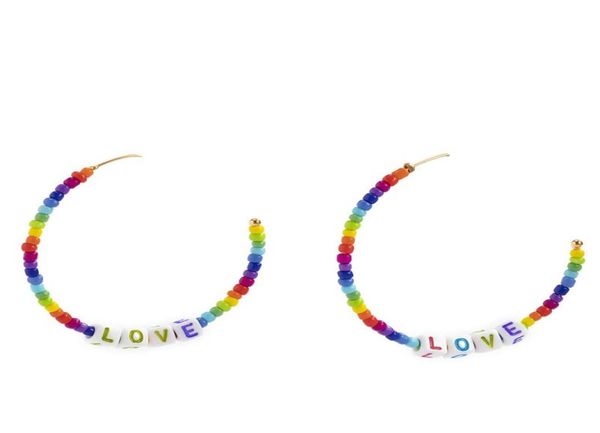 

bohemian rainbow color beads stud earrings cshaped love letter ear drop european women acrylic rice beaded alloy dangle earring j8017846, Golden;silver