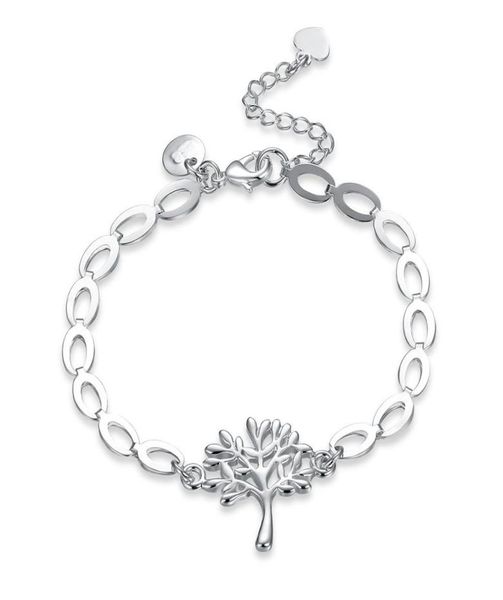 

fashion tree of life charms bracelet 925 link chain silver colour life tree leaf pendant bangle bracelet gift ladies jewelry7438738, Golden;silver