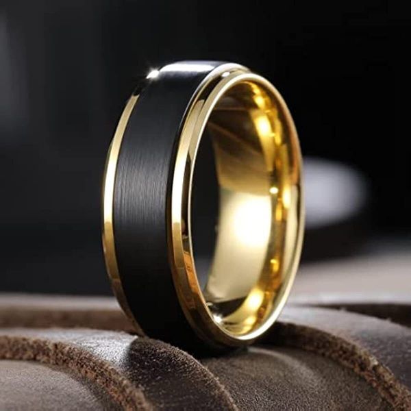 

wedding rings black 8mm tungsten carbide rings for women men couple wedding ring gold color edge band boy dad son size 6-14 230717, Slivery;golden