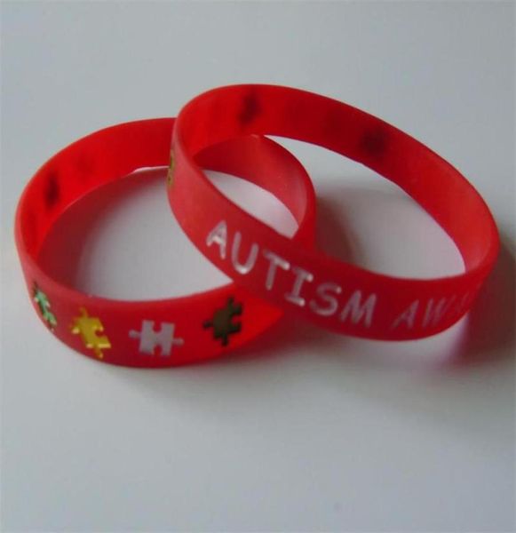 

50pcs autism debossed and ink filled red and black color rubber wristbands for gifts y04080122620069375591, Golden;silver