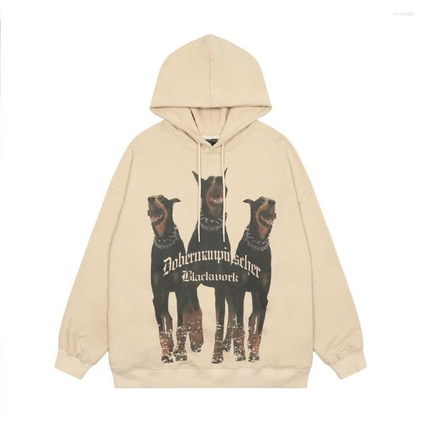 

style men's hoodies hip hop streetwear retro hoodie sweatshirt 3 doberman dogs graphic loose cotton hooded pullover harajuku hipster, Black
