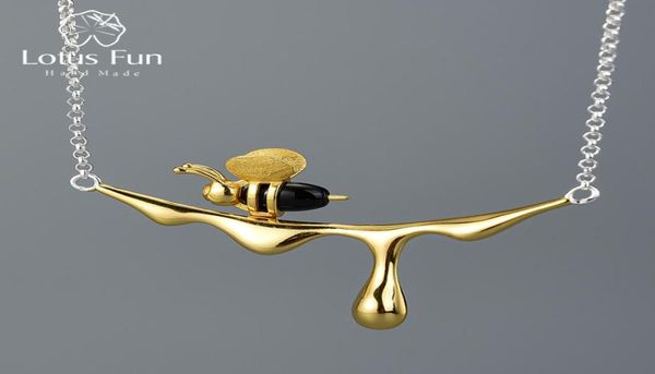 

lotus fun 18k gold bee and dripping honey pendant necklace real 925 sterling silver handmade designer fine jewelry for women y20085892612