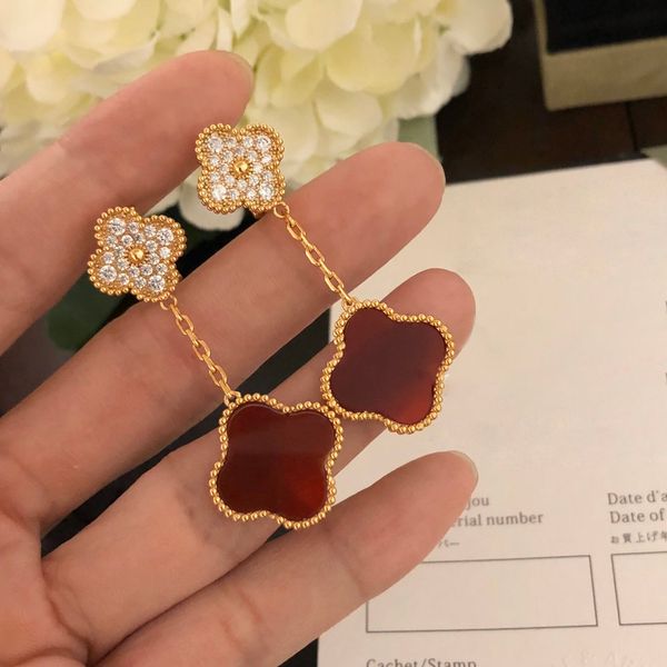 

four-leaf clover with drill charm earrings 18k gold plating fashion designer luxury stud women diamond wedding gifts jewelry, Golden;silver