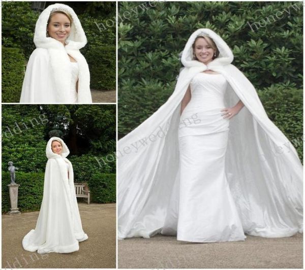 

winter wedding cloak capes hooded with faux fur trim long for bride jackets fashionable custom made bridal accessories the2639831, White