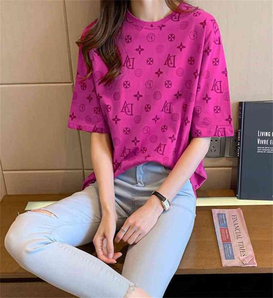 

2021 summer women039s cotton short sleeve tshirt round neck casual loose fashion tshirt ladies clothes full printed t shirts g2825624, White