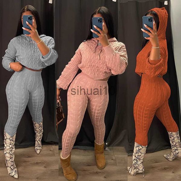

women's two piece pants knitwears two piece set winter knitted sweaters for women pullovers crop 2022 elegant luxury clothes knit 2 pi, White