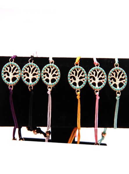 

new turquoise tree of life charm bracelets 8 color string of fate rope handmade cord adjustable bangle for women men fashion diy j1270315, Golden;silver
